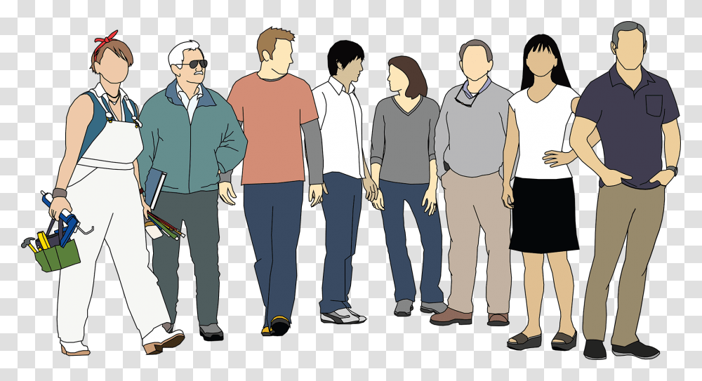 Crowd Drawing Standing Free Sketchup People, Sleeve, Person, Long Sleeve Transparent Png