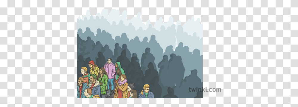 Crowd Of People Illustration Twinkl Crowd, Person, Nature, Outdoors, Painting Transparent Png
