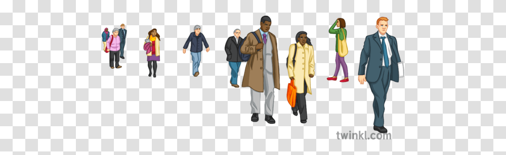 Crowd Of People Walking Illustration Twinkl Walking, Clothing, Coat, Person, Overcoat Transparent Png