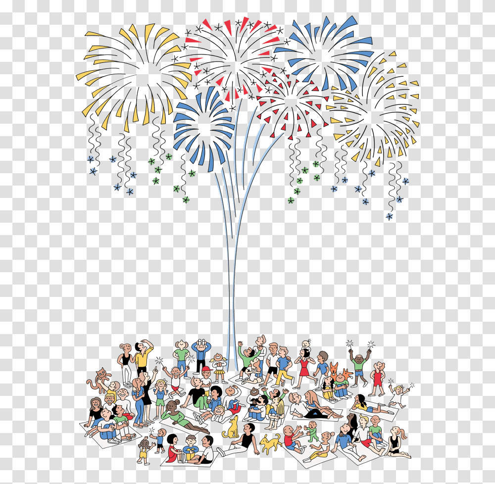 Crowd Watching Fireworks, Outdoors, Nature, Night, Person Transparent Png