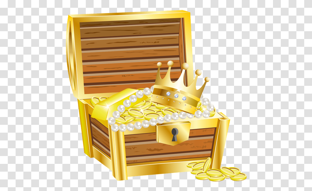 Crown And Jewels Clipart Background Treasure Chest, Crib, Furniture, Box, Wood Transparent Png