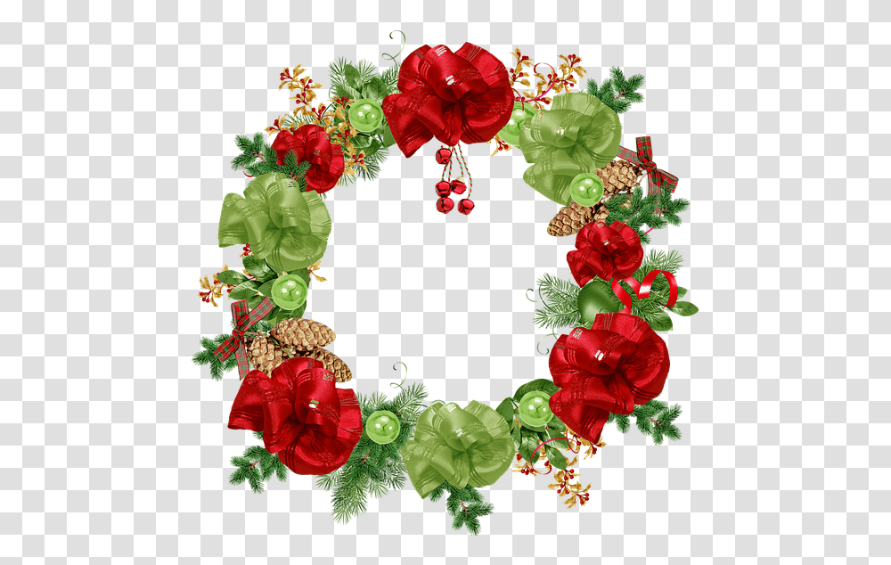 Crown Christmas Foliage Green Red Bowls Ribbon Christmas Flower Crown, Wreath, Plant, Blossom, Rose Transparent Png