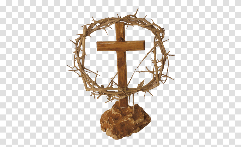 Crown Of Thorns Cross And Thorn Crown, Symbol, Antler, Wood, Crucifix Transparent Png