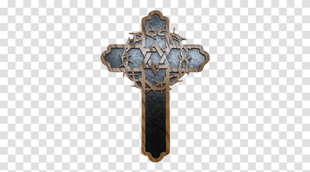 Crown Of Thorns Cross With Backer Christian Cross Full Corona De Espinas No Fondo, Symbol, Crucifix, Bronze, Key Transparent Png