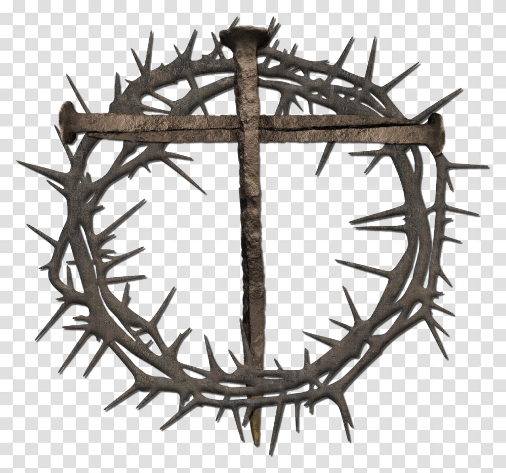 Crown Of Thorns Spines And Prickles Nail Cross Clip Crown Of Thorns Clipart, Symbol, Antler Transparent Png