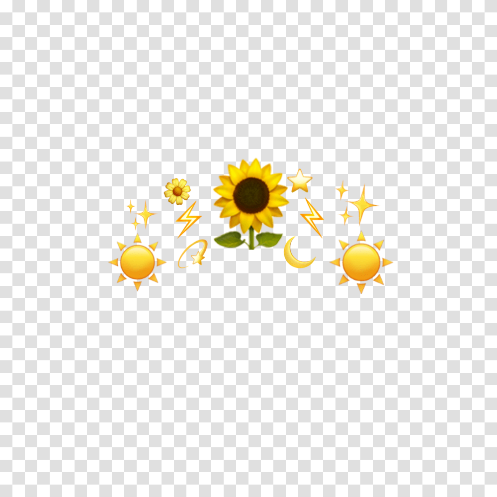 Crown Sunflower Emoji Freetoedit Redbubble Sticker Yellow, Plant, Blossom, Chandelier, Lamp Transparent Png