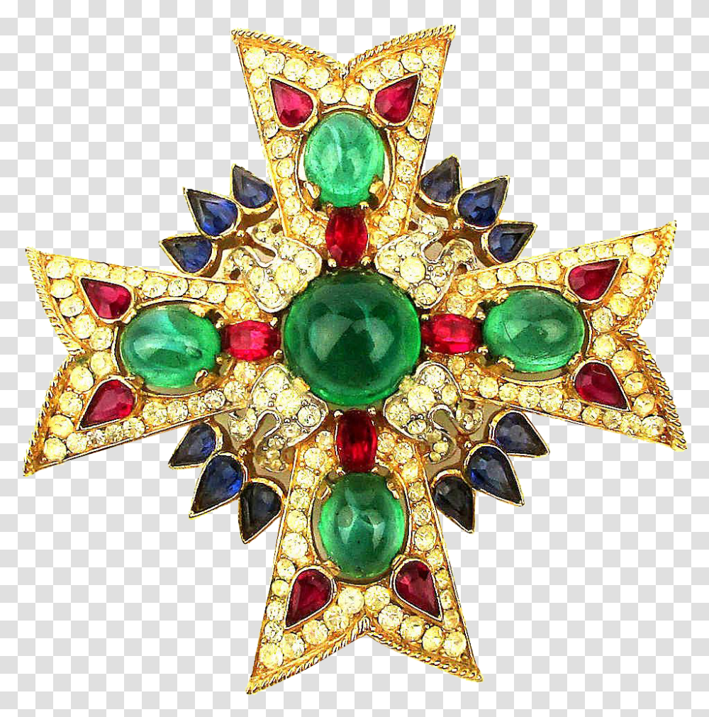 Crown Trifari Jewels Of India Maltese Cross Pin Brooch Bp Logo, Jewelry, Accessories, Accessory, Gemstone Transparent Png