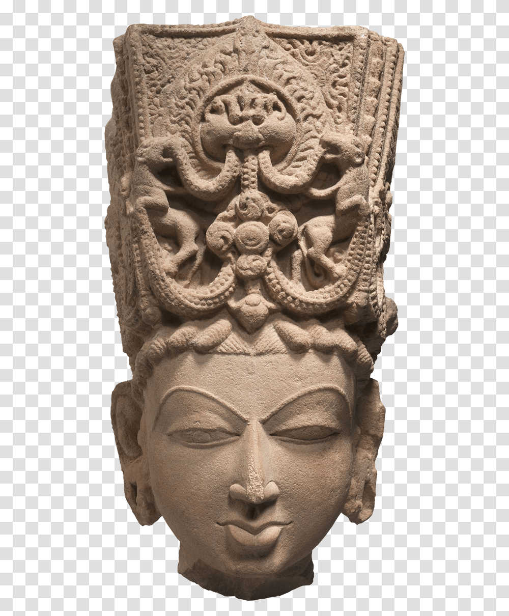 Crowned Head Of Vishnu Or Surya Islamic Sculpture In India, Archaeology, Statue, Architecture Transparent Png