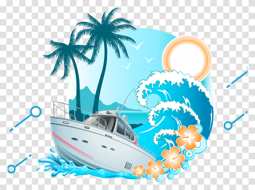 Cruise Clipart Sea Ship Tropical Beach Sticker, Yacht, Vehicle, Transportation Transparent Png