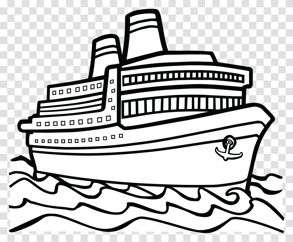 Cruise Ship Black And White Clipart Clip Art Black And White Ship, Vehicle, Transportation, Boat, Yacht Transparent Png
