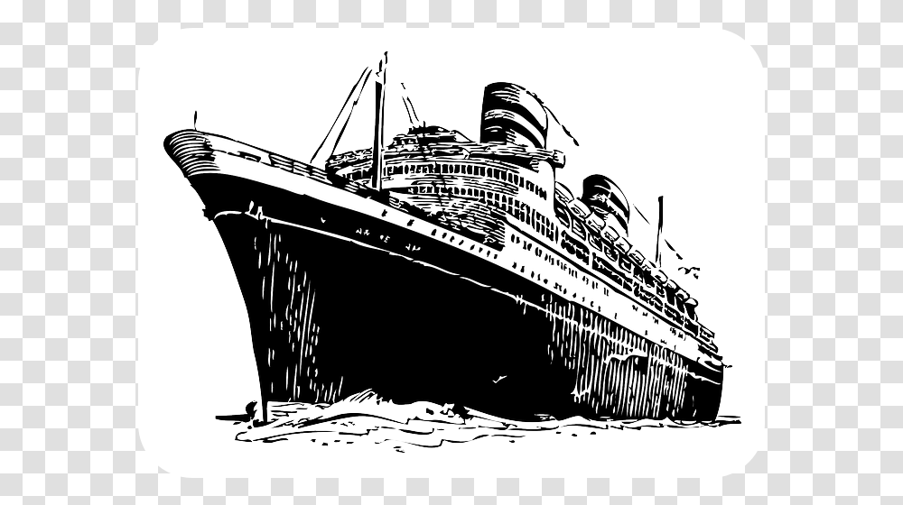 Cruise Ship Black And White Ship Clipart Black And White, Vehicle, Transportation, Boat, Ferry Transparent Png