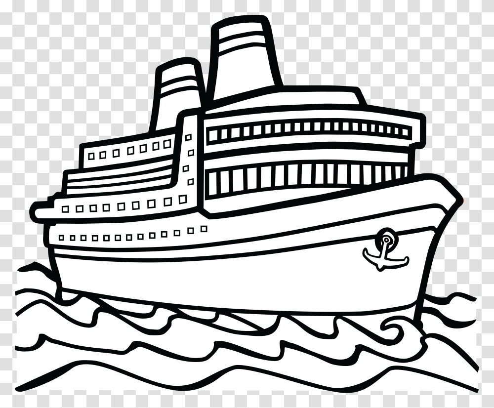 Cruise Ship Clipart Black And White Download Ship Clipart Black And White, Vehicle, Transportation, Boat, Watercraft Transparent Png