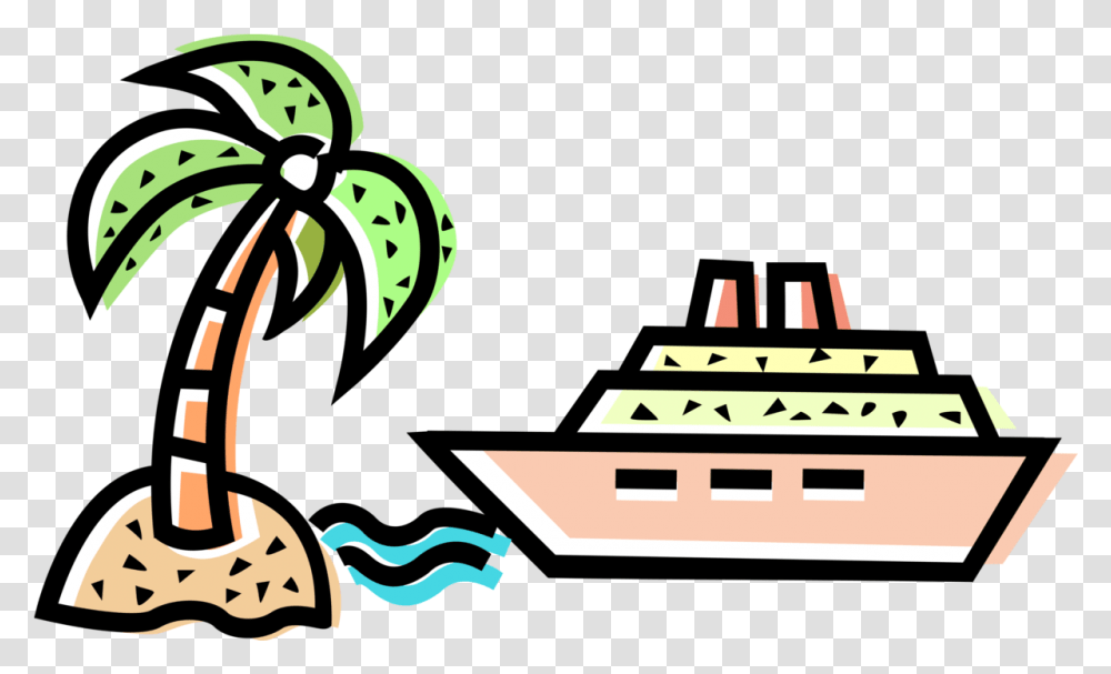 Cruise Ship With Tropical Island Palm Tree Vector Image Marine Architecture, Graphics, Art Transparent Png