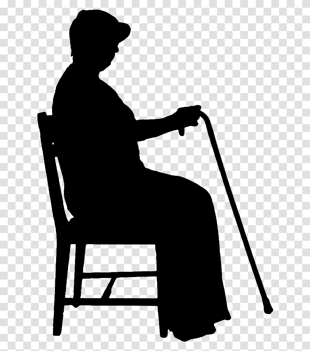Crutches Old Lady Sitting On A Chair Download Old People Sitting Silhouette, Gray, World Of Warcraft Transparent Png