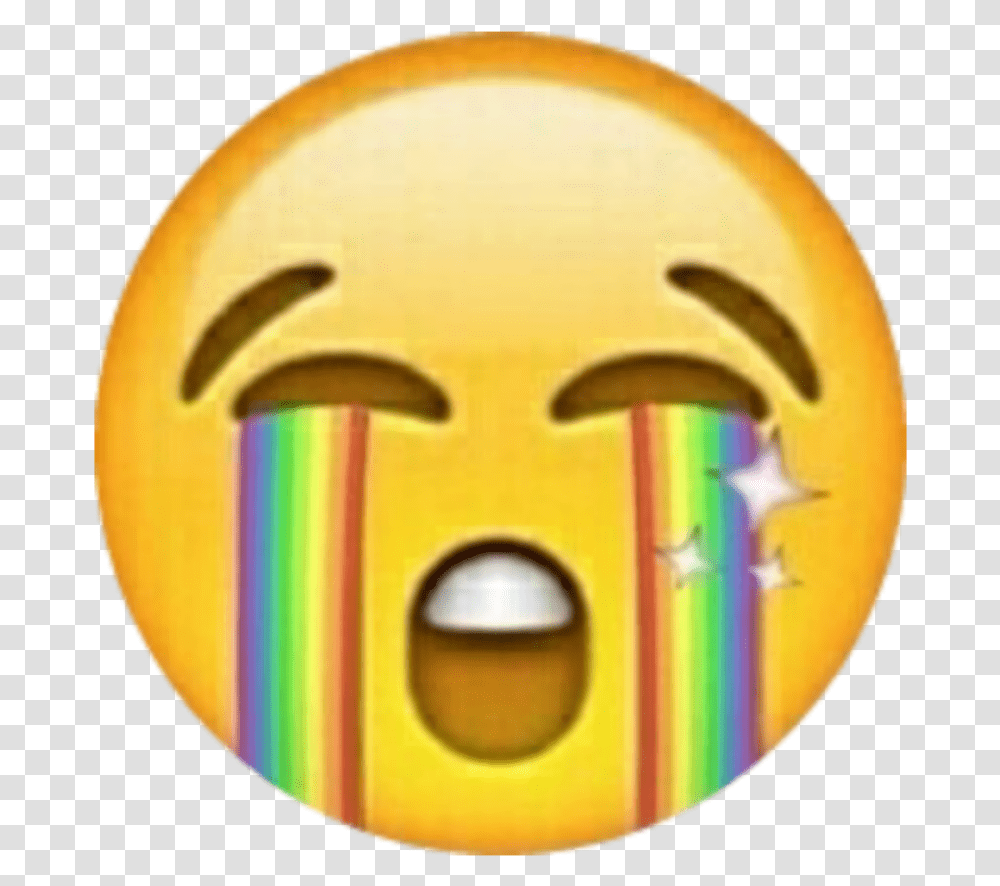 Cry Rainbow Emoji Iphoneemoji Rainbowcry Rainbowtears Emojis Fake, Sphere, Mask, Pac Man Transparent Png