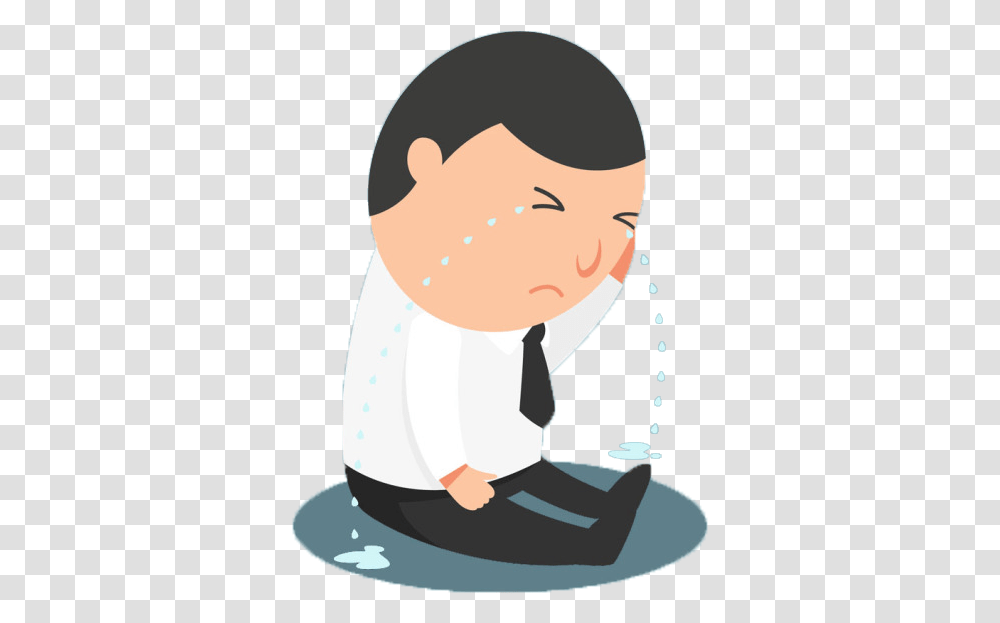 Crying Cartoon Sadness Man Crying, Person, Kneeling, Waiter, Crowd Transparent Png