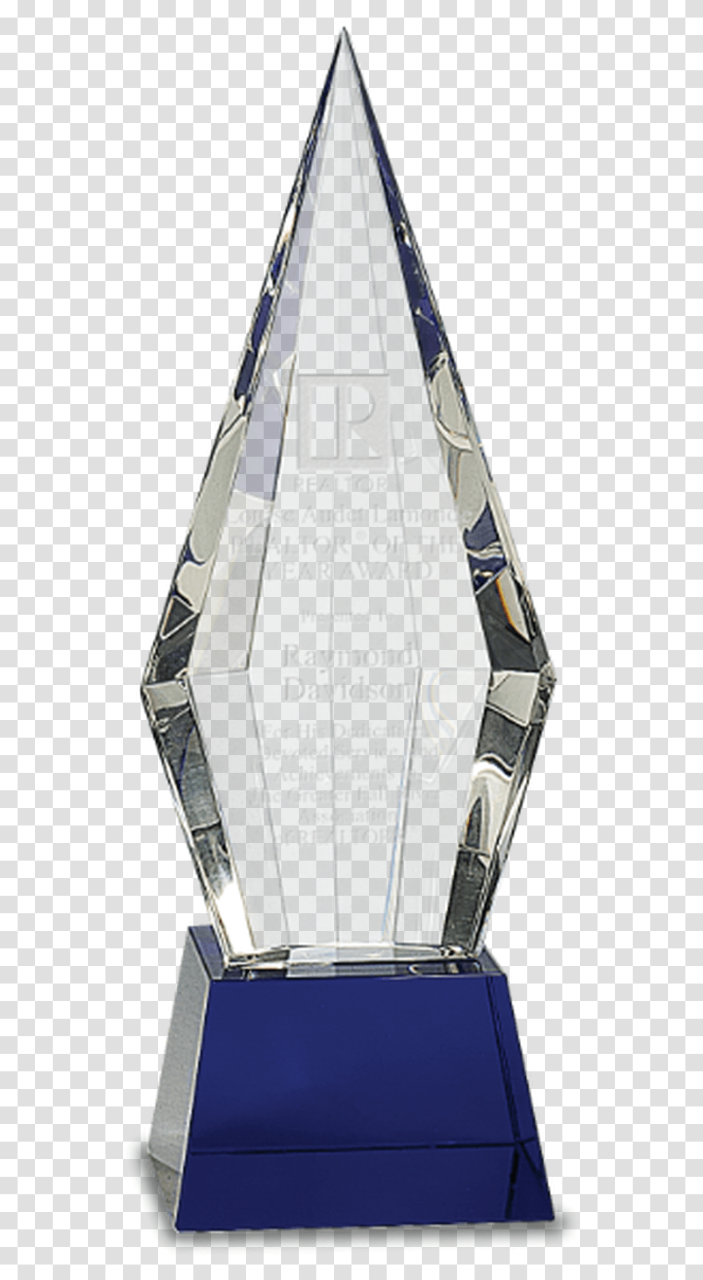 Crystal Faceted Obelisk On A Blue Crystal Base, Bottle, Cosmetics, Trophy Transparent Png