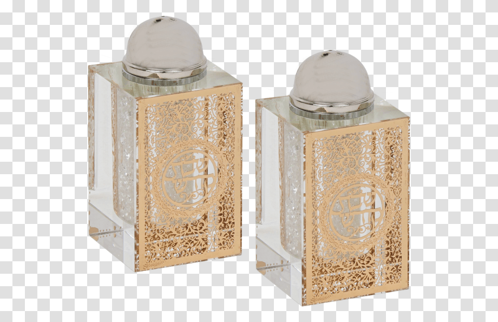Crystal Salt And Pepper Shaker Set With Gold Plaque Box, Cosmetics, Bottle, Perfume, Aftershave Transparent Png