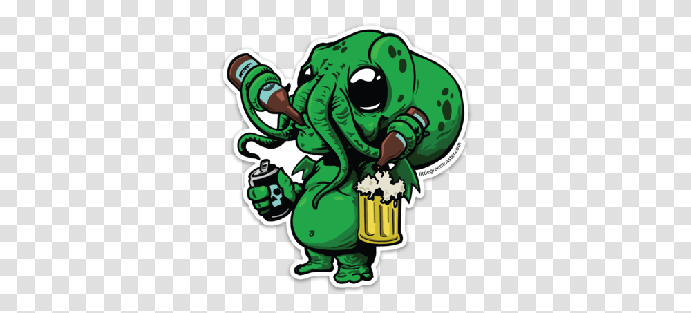 Cthulhu Beer Monster Sticker Little Green Toaster, Elf, Animal, Amphibian, Wildlife Transparent Png
