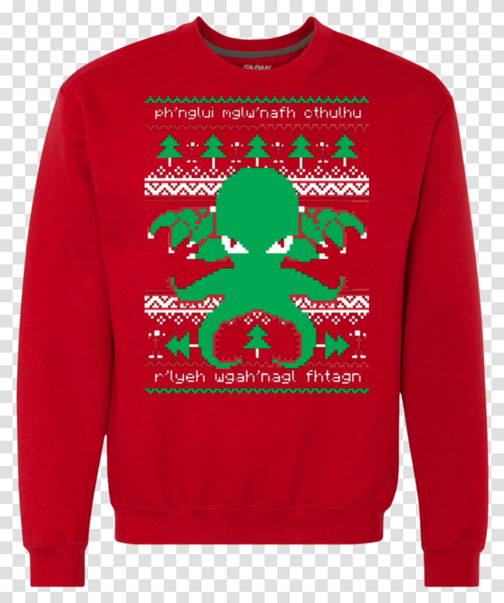 Cthulhu Cultist Christmas Premium Crewneck Sweatshirt Stitch Sweatshirts, Apparel, Sleeve, Long Sleeve Transparent Png