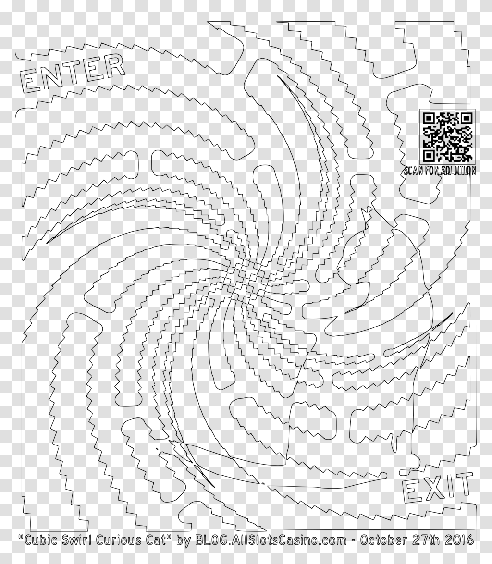 Cubic Swirl Curious Cat Maze Coloring Clip Arts Line Art, Gray, World Of Warcraft Transparent Png