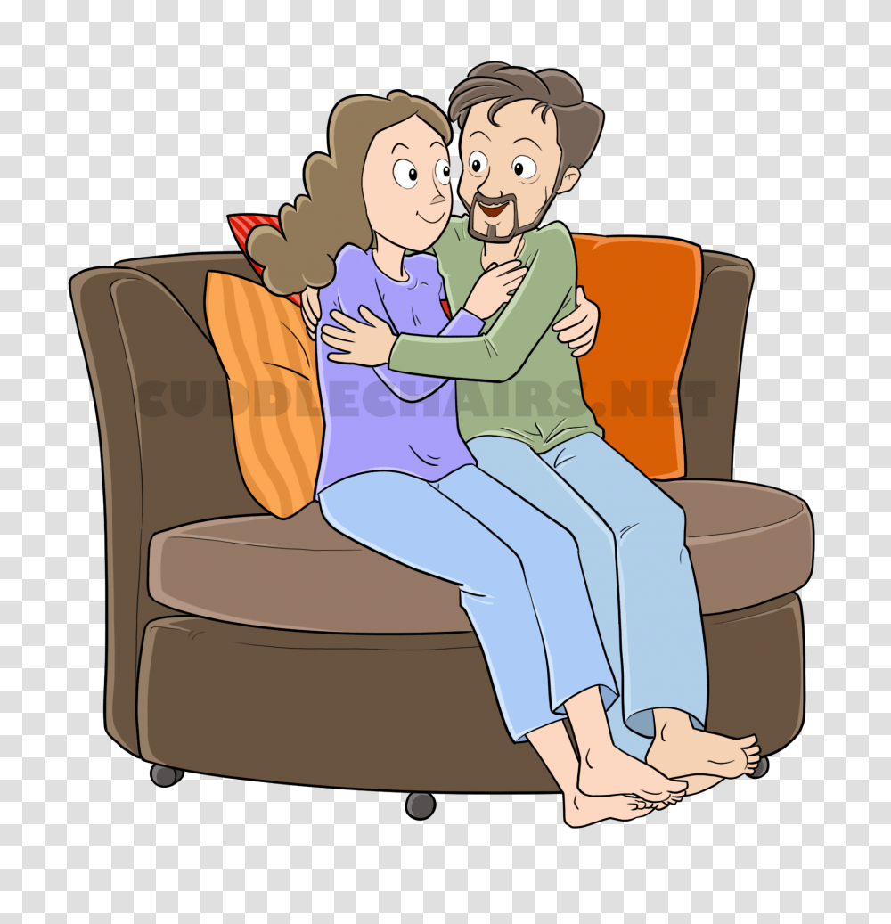 Cuddling Clipart Comforting, Sitting, Furniture, Cushion, Couch Transparent Png