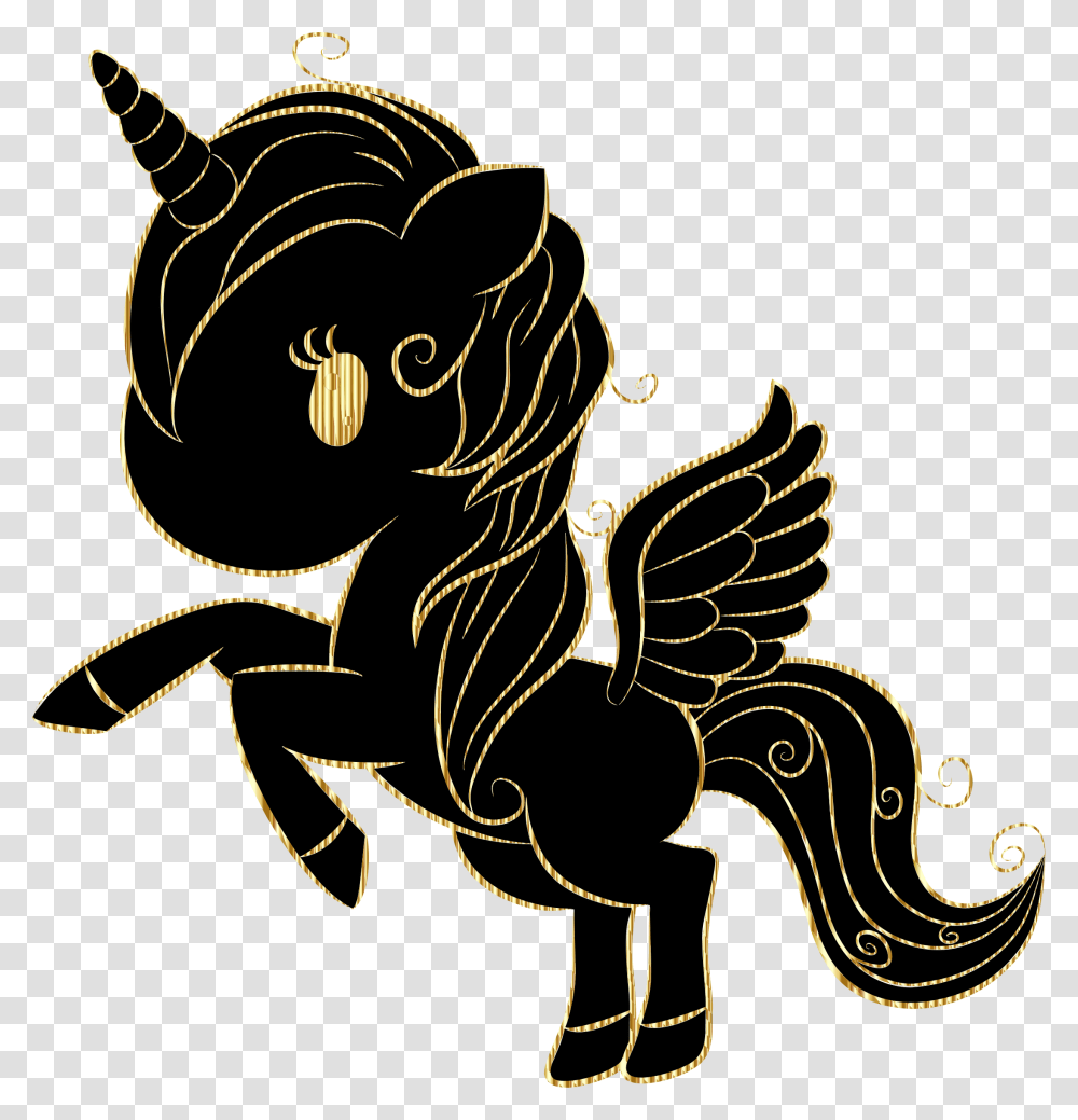 Cuddly Unicorn By Annalise1988 Silhouette With Gold Silhouette Unicorn Black And White, Pet, Animal, Black Cat, Mammal Transparent Png