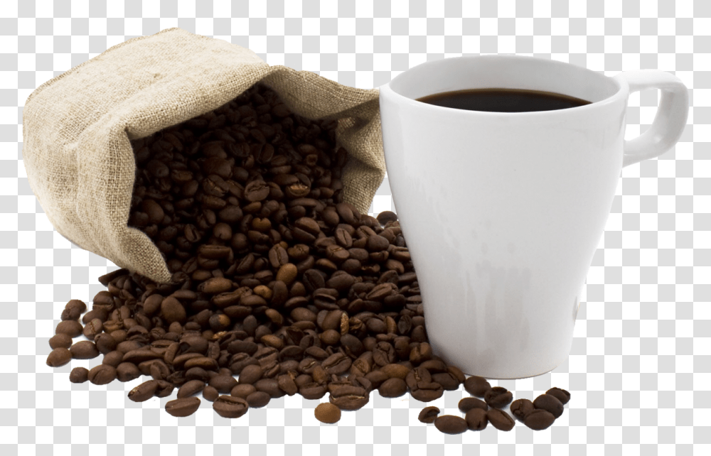 Cup Of Coffee And Spilled Coffee Beans, Coffee Cup, Plant, Rug, Pottery Transparent Png
