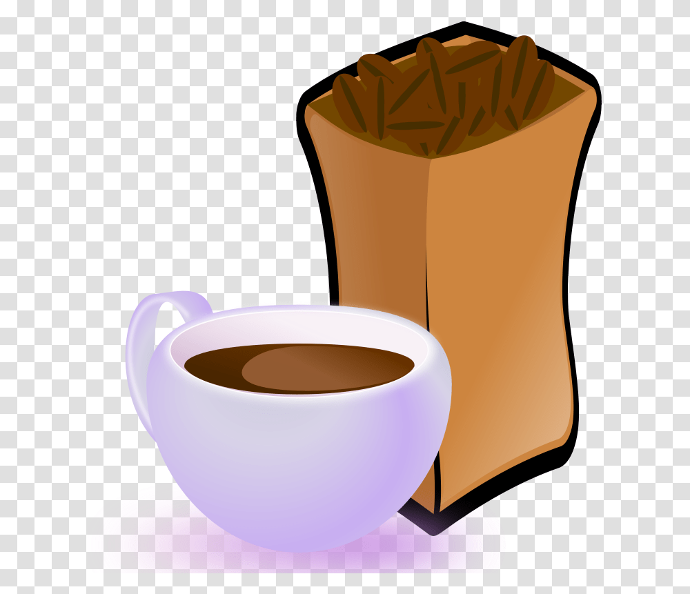 Cup Of Coffee With Sack Of Coffee Beans Coffee Beans Clip Art, Coffee Cup, Lamp, Bag, Beverage Transparent Png