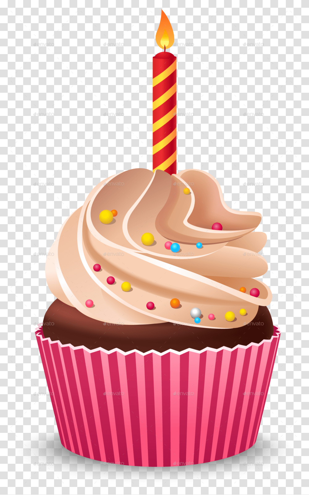 Cupcake Birthday Cake Cream Muffin Birthday Cupcake Background, Dessert, Food, Creme, Icing Transparent Png