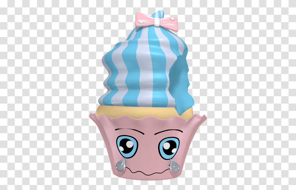 Cupcake Cake Kawaii Emoticon Cute Muffin Sad Cartoon, Cream, Dessert, Food, Creme Transparent Png