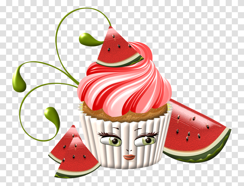Cupcake Clipart Watermelon Watermelon, Plant, Fruit, Food, Cream Transparent Png