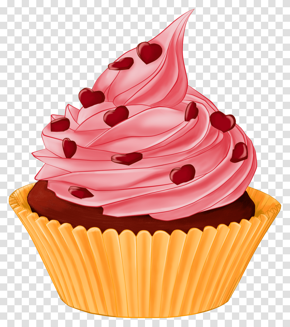 Cupcake Heart Topping Cupcake Clipart, Cream, Dessert, Food, Creme Transparent Png