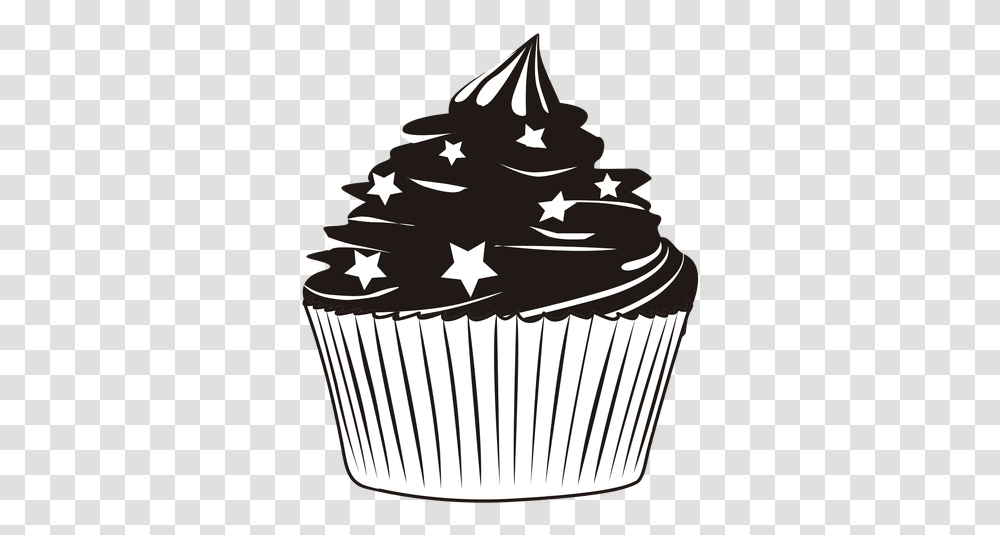 Cupcake Illustration With Stars & Svg Cake Silhouette, Cream, Dessert, Food, Creme Transparent Png