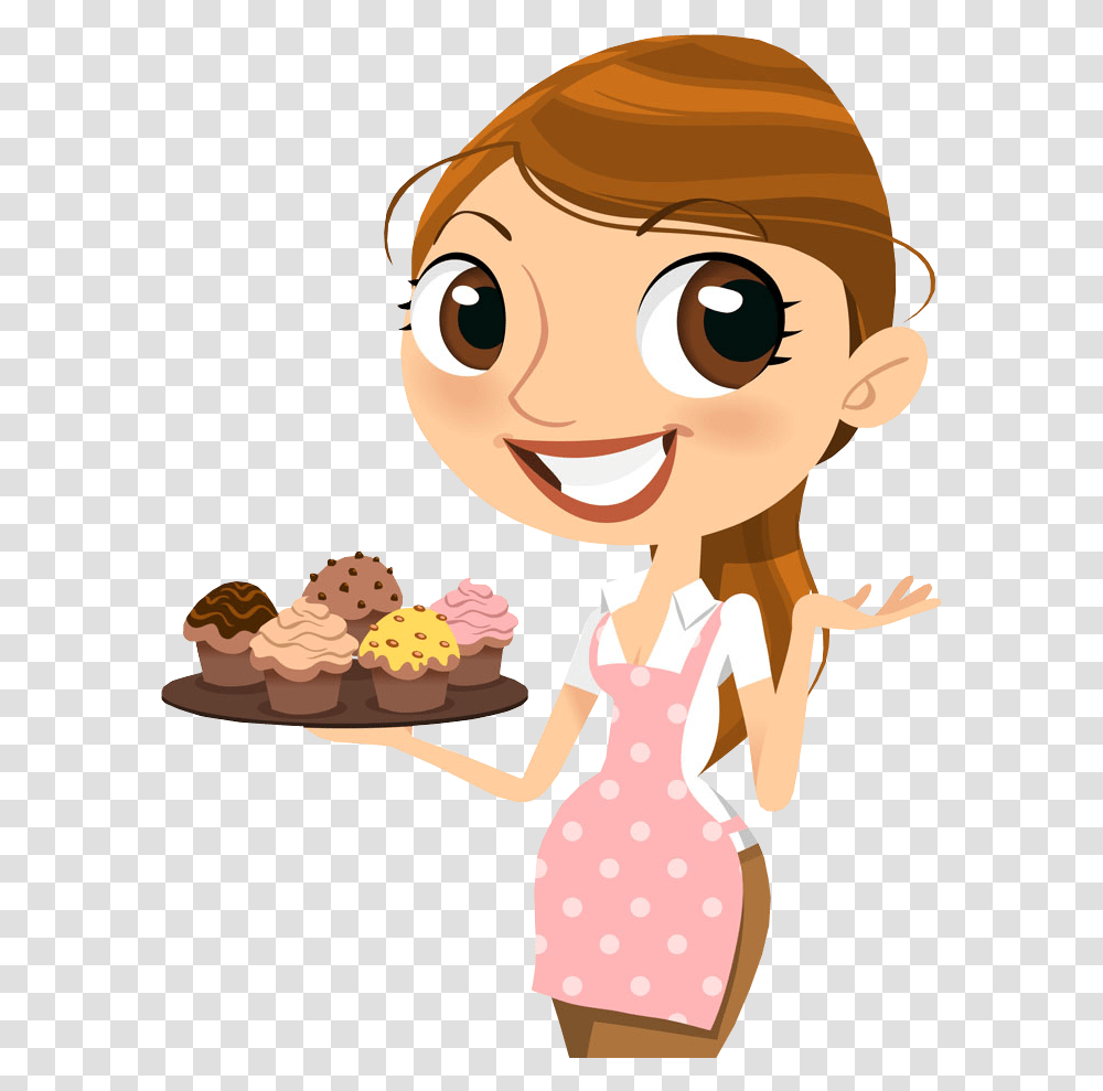 Cupcake Lady For Free Woman Holding Food Cartoon, Cookie, Biscuit, Female, Eating Transparent Png