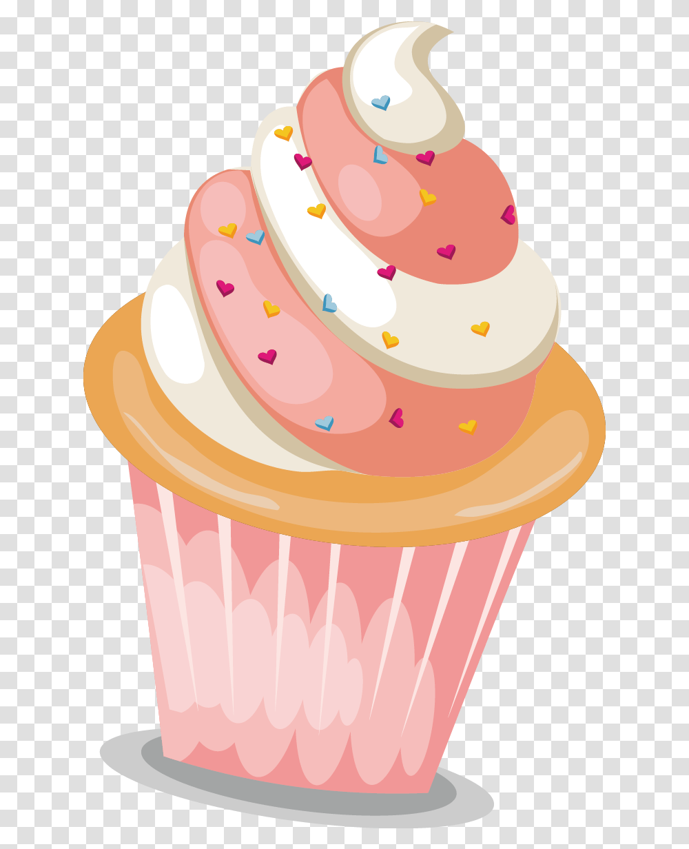Cupcake Sundae Bakery Pink And White Cupcake, Cream, Dessert, Food, Creme Transparent Png
