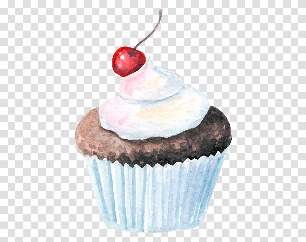 Cupcakes Vector Cupcake Watercolor Illustration, Cream, Dessert, Food, Creme Transparent Png