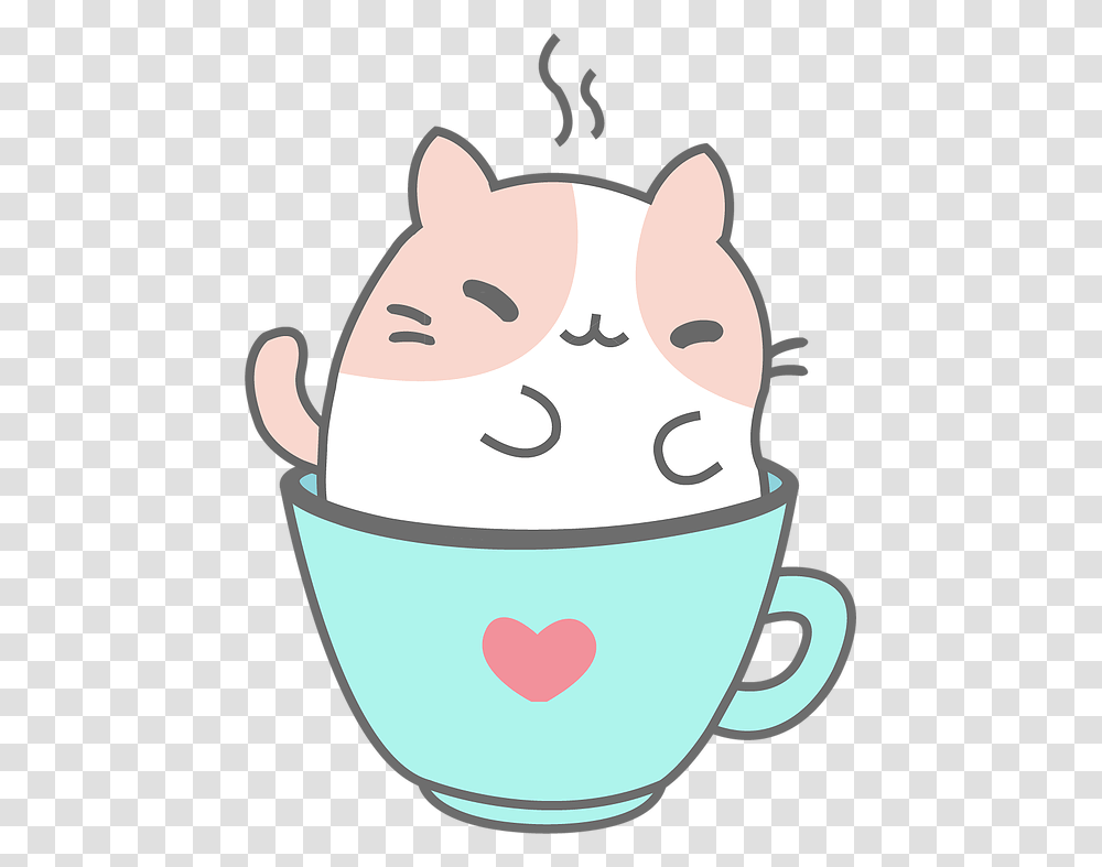 Cupcartoonteacupclip Artnoseheadcoffee Kawaii Kitty Cat, Coffee Cup, Pottery, Snowman, Winter Transparent Png