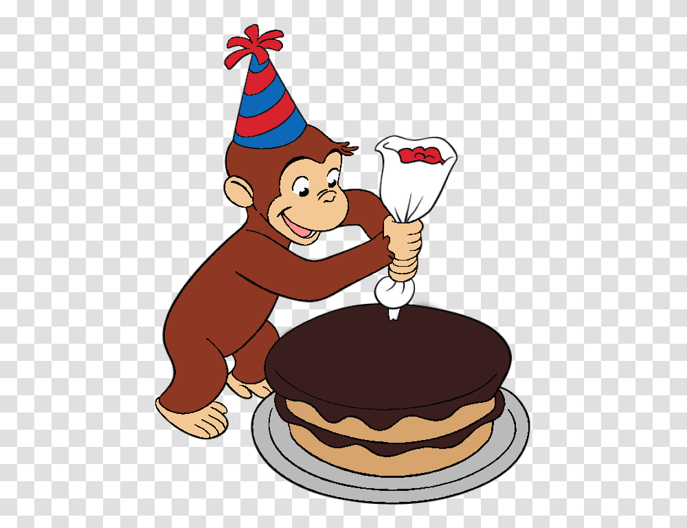 Curious George Decorated A Cake, Apparel, Party Hat, Food Transparent Png