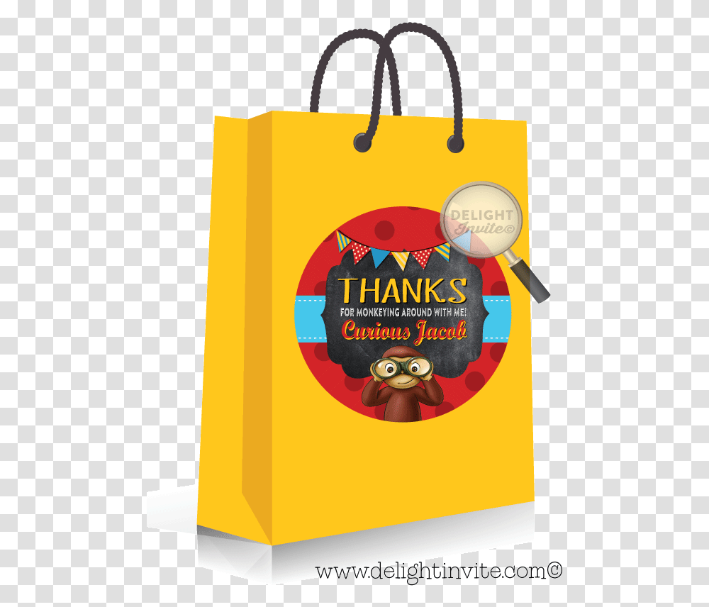 Curious George Party Sticker Tags Di 395st Yellow Goodie Bag, Shopping Bag, Tote Bag Transparent Png