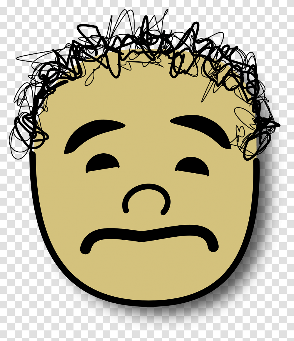 Curly Hair Frustrated Face Emoji, Label, Head, Doodle Transparent Png