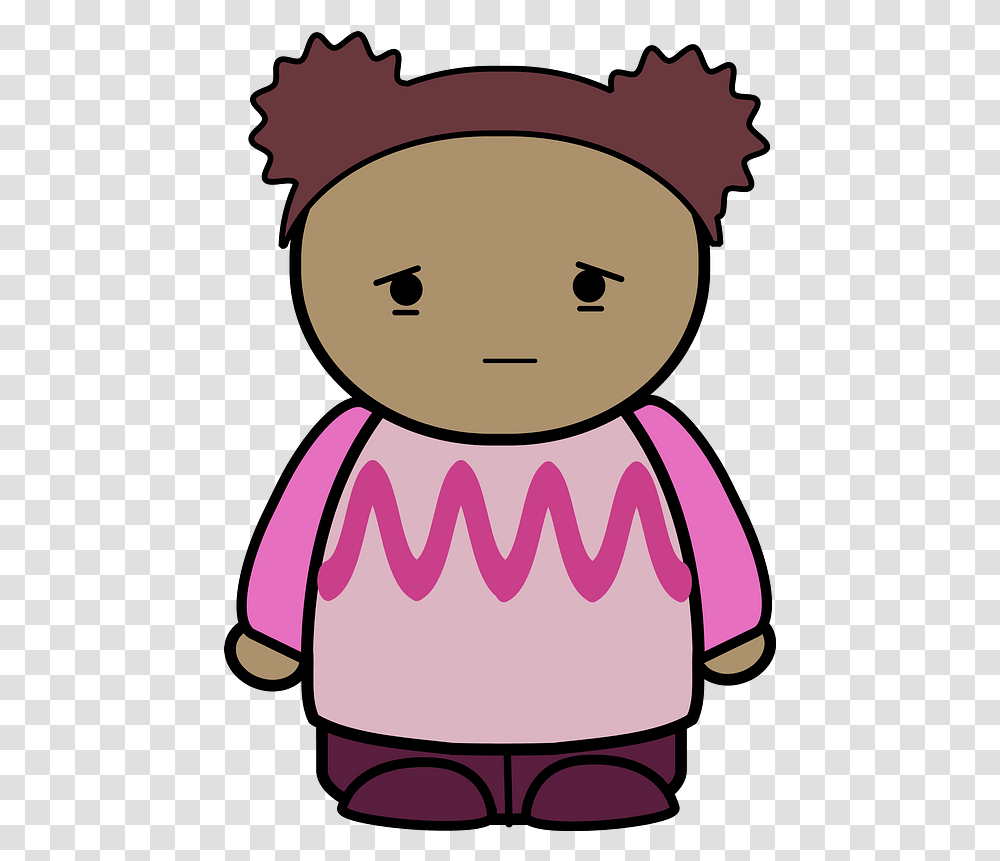 Curly Haired Girl In A Pink Shirt Sad Face Front Clipart Mean Girl Clip Art, Doll Transparent Png