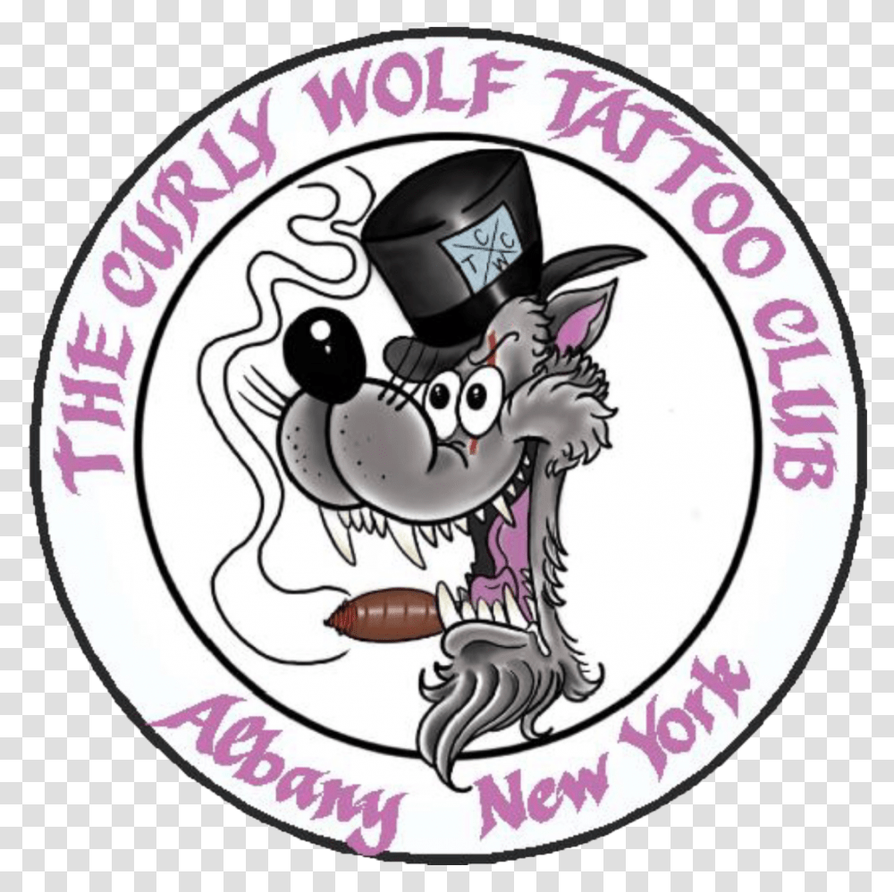 Curly Wolf Tattoo Club, Label, Sticker, Logo Transparent Png