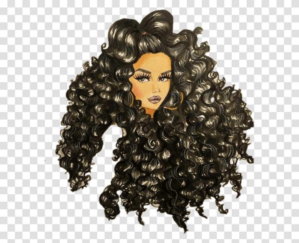 Curlyhair Girl Caricatura Dibujos De Mujeres Con Cabello Rizado, Painting, Wig Transparent Png