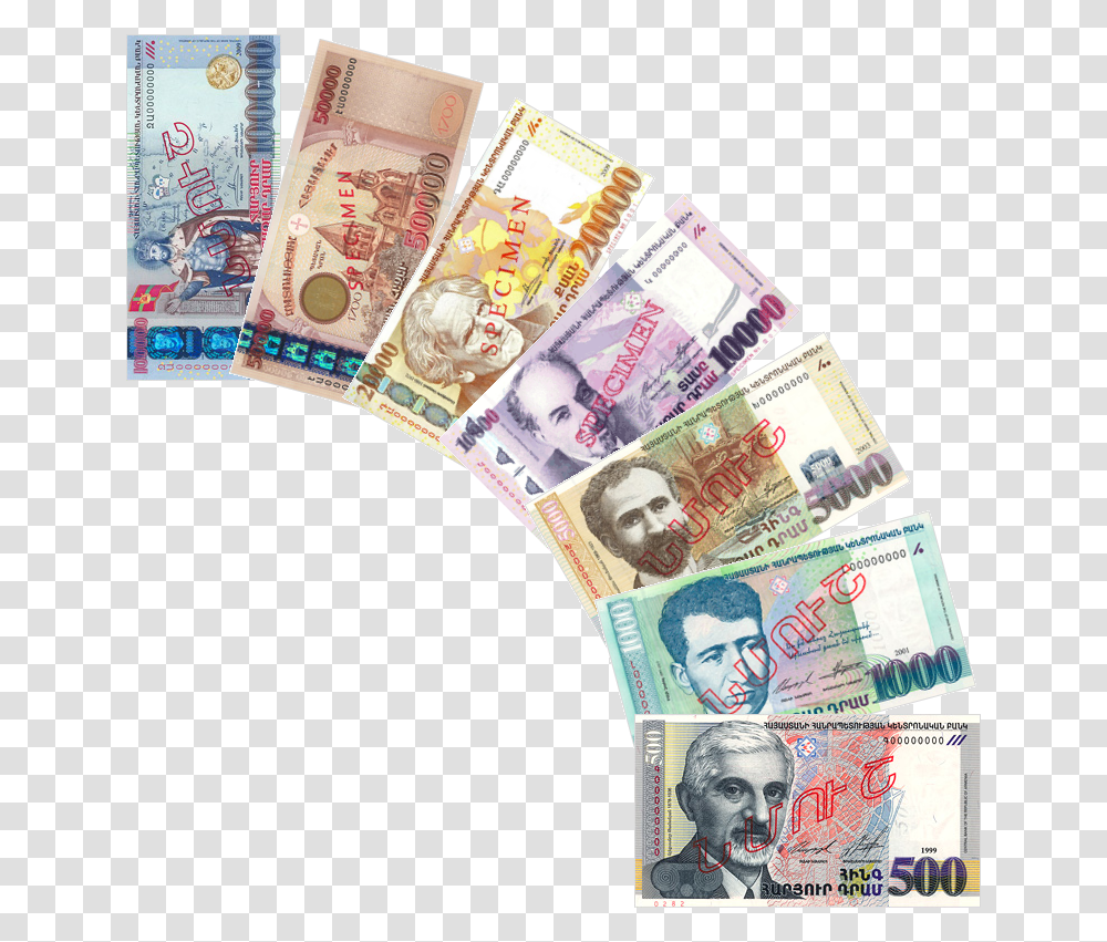 Currency Notes In Dram Armenian, Book, Money, Person, Human Transparent Png
