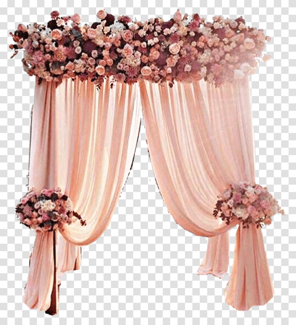 Curtain Drapes Cloth Flowers Wedding Arch Beautiful Rose Gold Dusty Pink Wedding, Plant, Blossom, Texture, Flower Arrangement Transparent Png