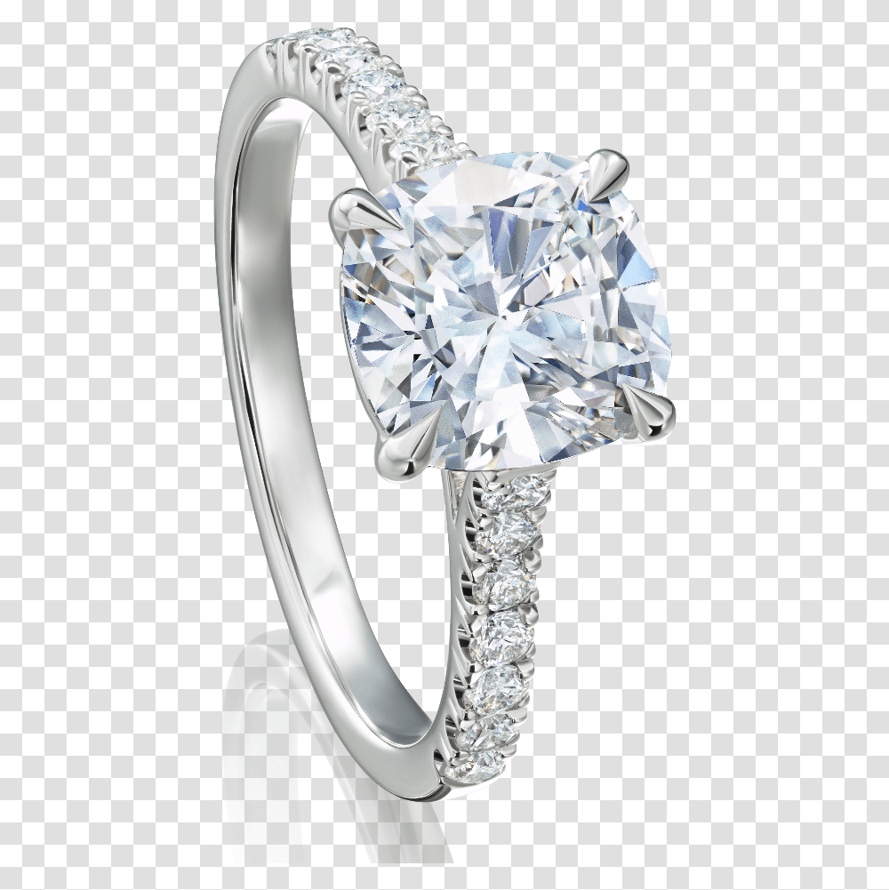 Cushion Cut Engagement Ring With Diamond Set Shoulders Engagement Ring, Gemstone, Jewelry, Accessories, Accessory Transparent Png