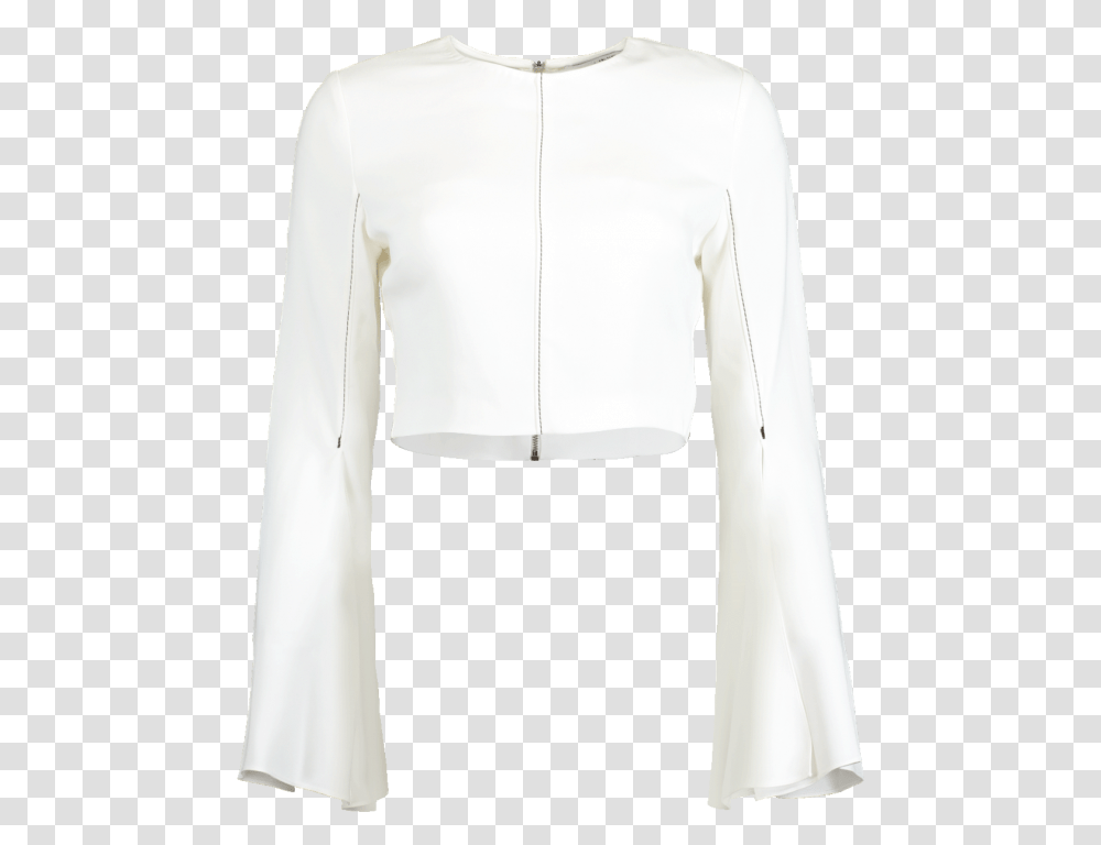 Cushnie Flare Sleeve Crop Top In White Cardigan, Apparel, Coat, Jacket Transparent Png