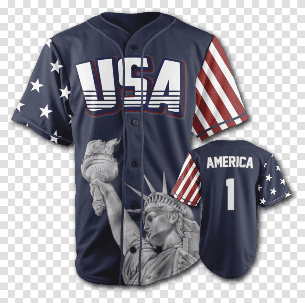 Custom Baseball Jerseys And Hats Cheap Usa America 1 Jersey, Clothing, Apparel, Shirt, Person Transparent Png