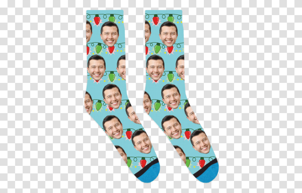 Custom Christmas Lights Socks Happy, Collage, Poster, Advertisement, Person Transparent Png